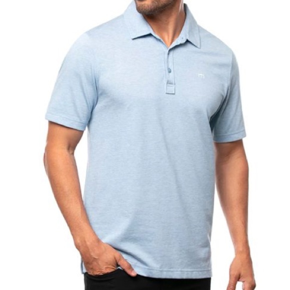 Travis Mathew The Zinna Polo Short Sleeve Shirt Pima Cotton Heather Blue Large